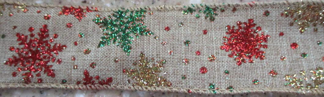 Snowflakes...Red, Green and Gold on Burlap