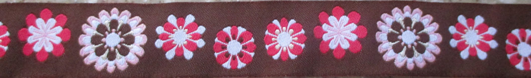 Flowers...Pink White Tan on Brown 1 Inch