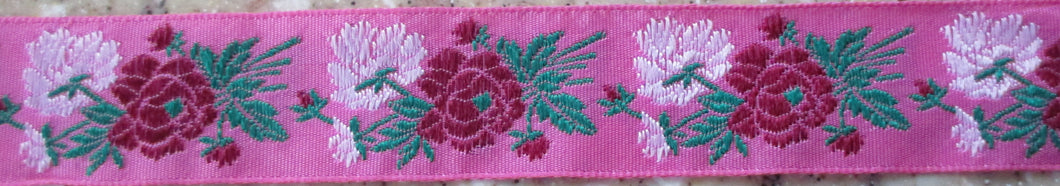 Flowers...Deep Pink and White on Pink 1 Inch (Vintage)
