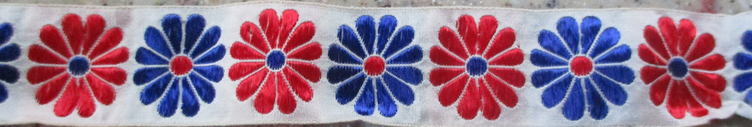 Flowers...Red and Blue on White 1 Inch (Vintage)
