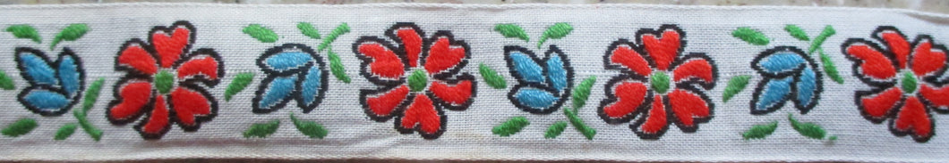 Flowers...Red and Blue on White 1 Inch (Vintage)