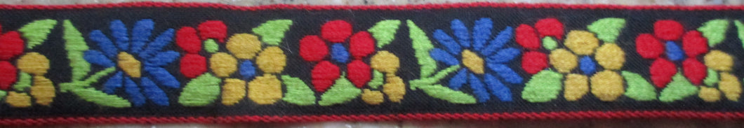 Flowers...Red Blue Yellow on Black 1 Inch