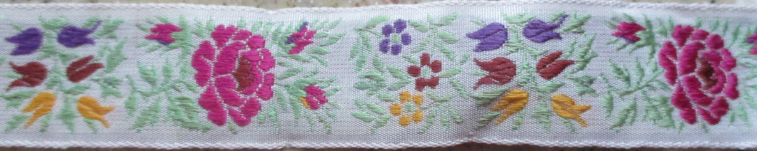 Flowers...Fuchsia and Colors on White 1 Inch (Vintage)