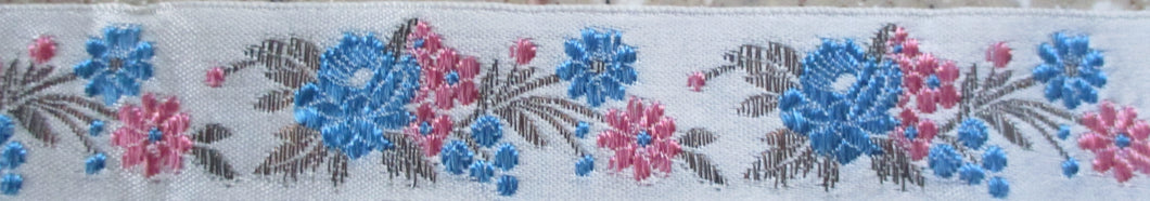 Flowers...Blue Pink on White 1 Inch (Vintage)