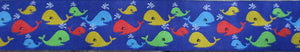 Whales...Red Green Blue Yellow on Blue 1 Inch