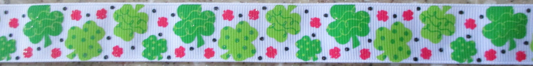 Shamrocks...Green and Pink on White 1 Inch