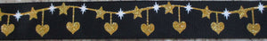 Hearts...Glitter Gold and Stars on Black 1 Inch