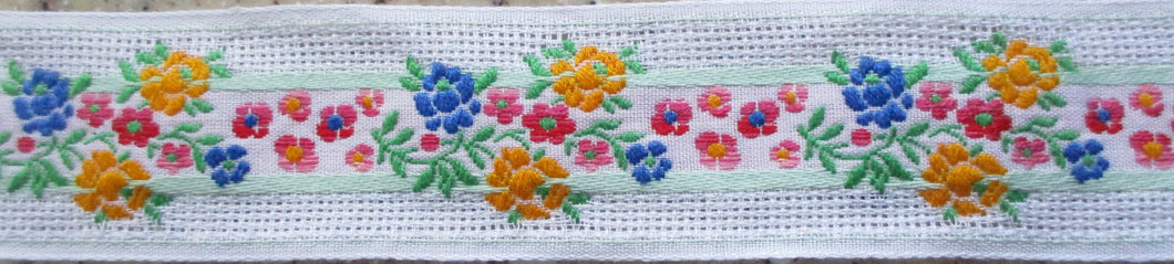 Flowers...Colorful on White Mesh (Vintage)
