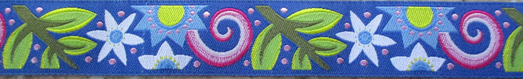 Flowers...Abstract with Leaves on Blue 1 Inch